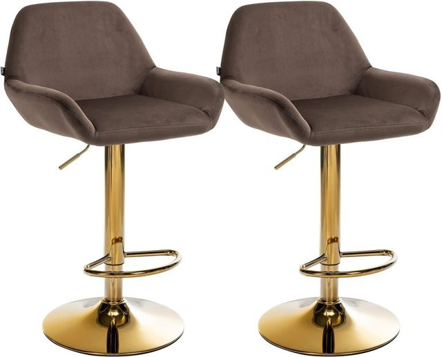 DELUKE 2er Set Barhocker BIKEL aus Samt in Braun mit Goldgestell, höhenverstellbar und drehbar, B/T/H: 51 x 52 x 89 cm - Bild 1