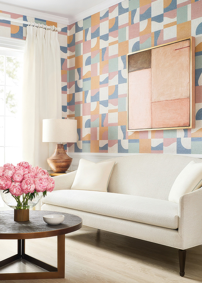 Thibaut Tapete Colored Blocks mit abstraktem geometrischem Retro-Design in Multicolour - Bild 1
