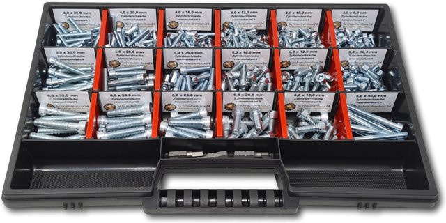 Schraubenbox24 Zylinderkopfschrauben Sortiment 375-teilig M4-M5-M6 DIN 912/ISO4762 in Silber - Bild 1