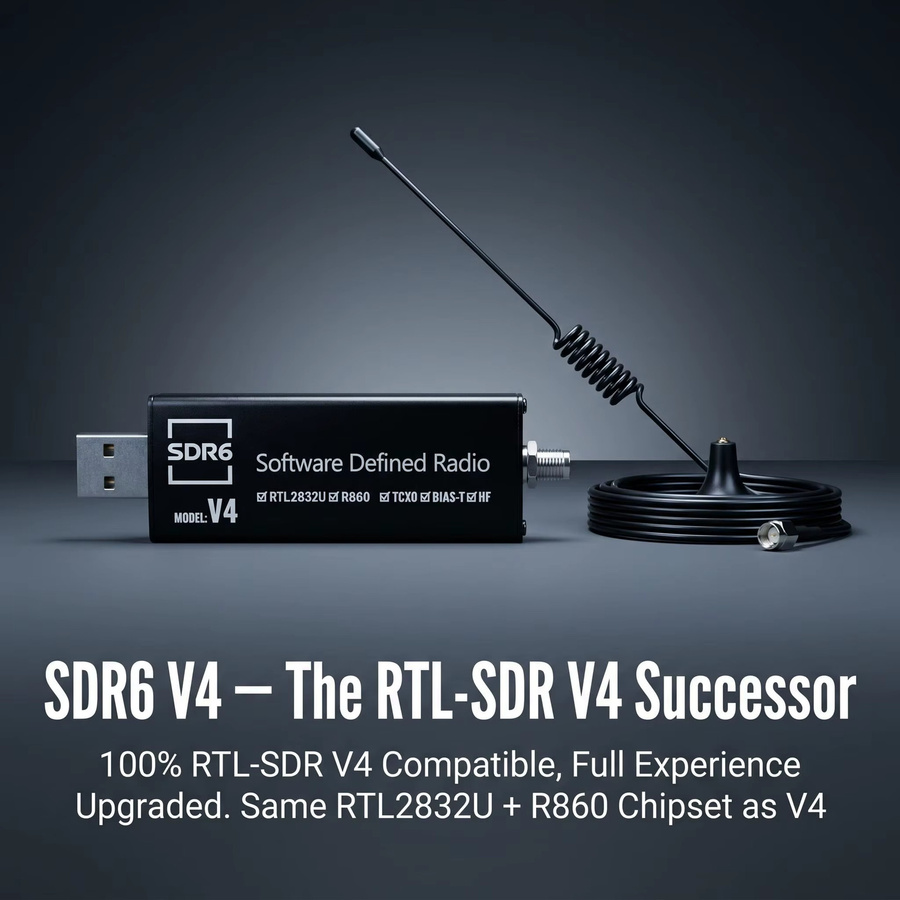 HTOOL RTL-SDR V4 Software-Definierter Funkempfänger mit Antenne, R860 RTL2832U, 1PPM TCXO, HF BiasT, SMA, Schwarz - Bild 2