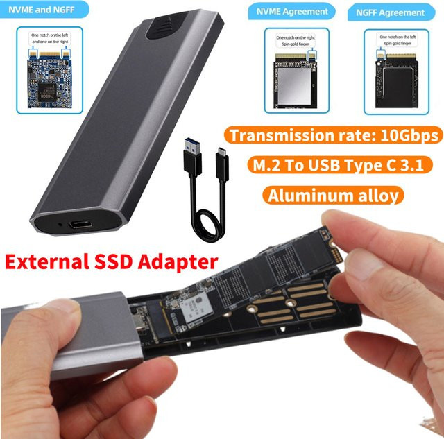 ALLOYSEED M.2 auf USB Typ C 3.1 Externer SSD-Adapter, 10 Gbit/s NVMe/NGFF Dual Protocol Gehäuse, Werkzeuglos für M/B/(B+M) Schlüssel - Bild 1