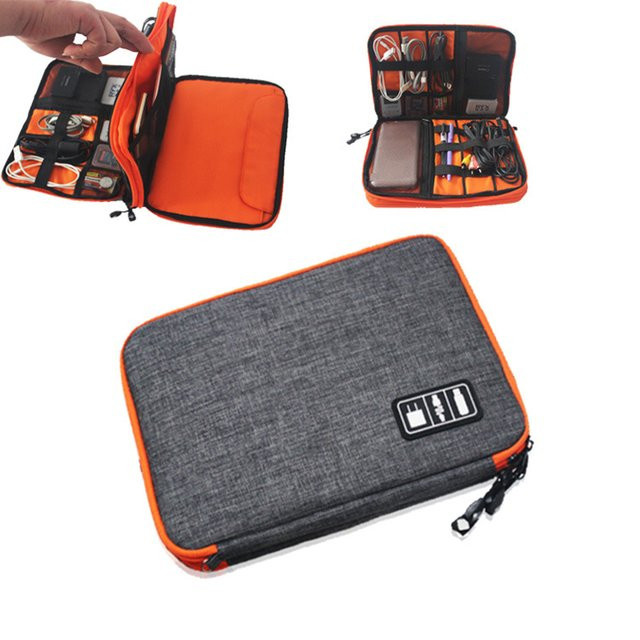 Doppelschichtige Kabel-Aufbewahrungstasche und Gadget-Organizer in Grau - Bild 1