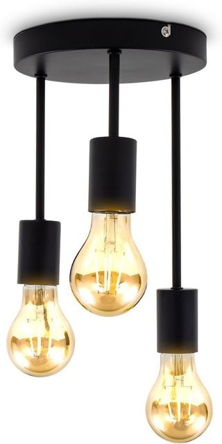 B.K.Licht Deckenleuchte Retro in Schwarz aus Metall mit 3x E27 Fassungen für max. 60W - Bild 1