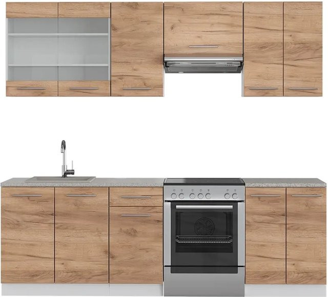 Vicco Fame-Line Küchenzeile Goldkraft Eiche/Weiß, B/T/H: 240 x 60 x 82 cm - Bild 1
