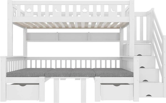 KOMHTOM Multifunktionales Hochbett für Kinder mit Schreibtisch und Leiter, Weiß, B/T/H: 90 x 200 x 149,5 cm - Bild 1