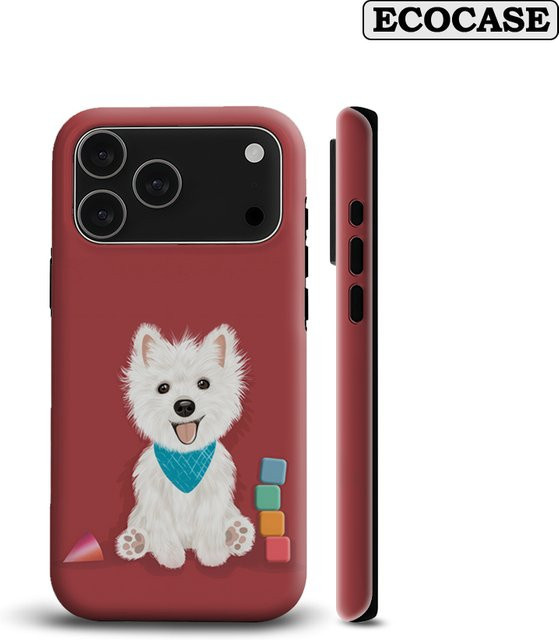 Magnetische Handyhülle von Potdemiel mit weißem Welpen-Design und Farbblöcken für iPhone 17 16 15 14 13 Pro Max Plus, robuste Einzel- und Doppelschicht-Schutzhülle in Weiß und Rot - Bild 1