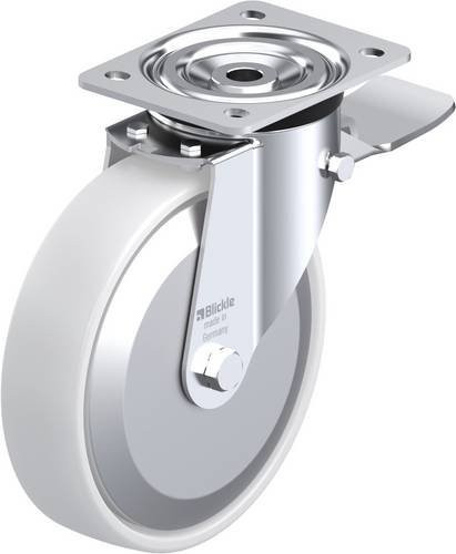 Blickle Lenkrolle L-PO 200XR-ST-FA mit Feststeller, Rad-Durchmesser: 20 cm, Tragfähigkeit: 400 kg, Farbe: Weiß - Bild 1