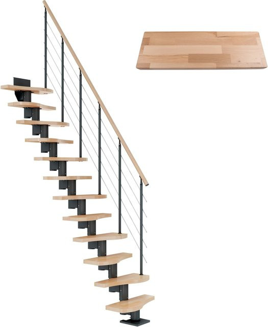 Dolle Mittelholmtreppe Basel aus Buche in Anthrazit, variable Bauweise bis 315 cm Höhe, Breite: 64 cm - Bild 1