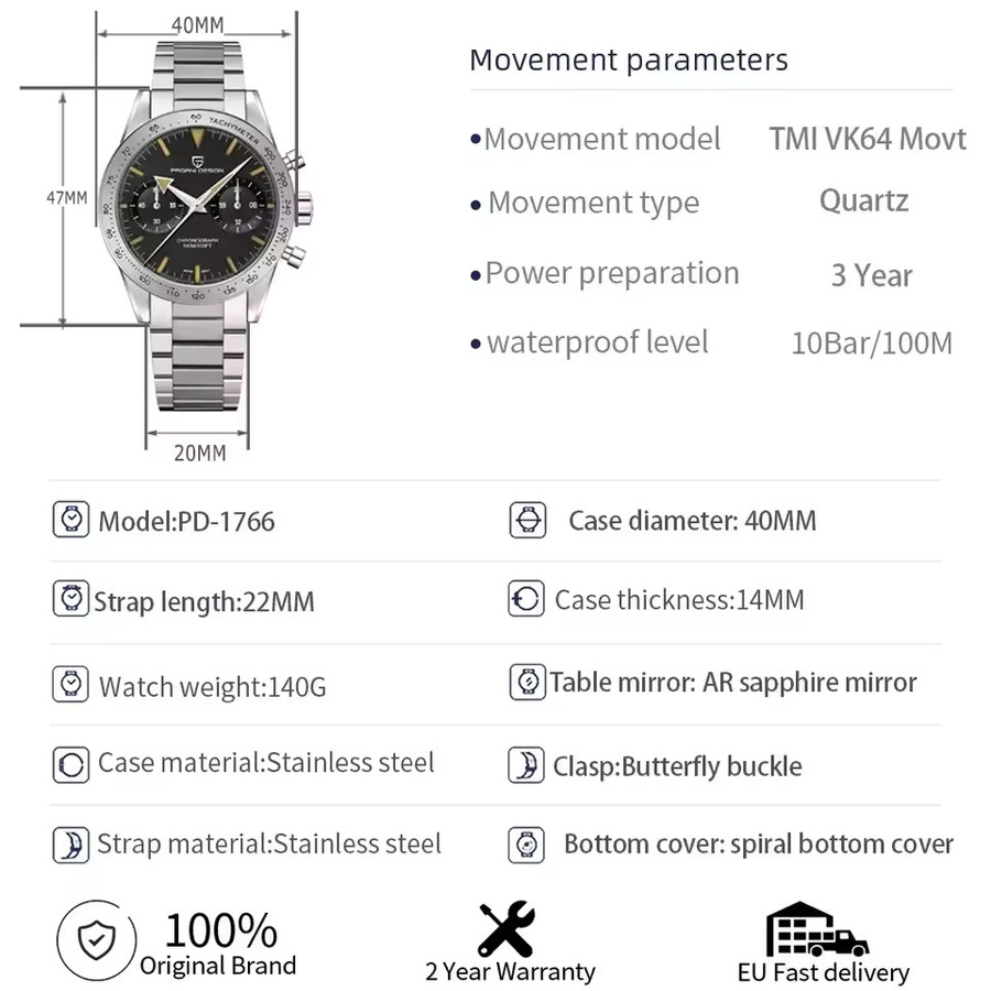 PAGANI DESIGN Chronograph, Quarz, Edelstahl, Saphirglas, Herren - Bild 6