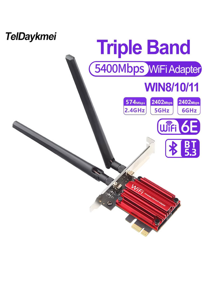 TelDaykemei WiFi 6E Triple Band PCIe Netzwerkkarte mit Bluetooth 5.3 und RTL8852CE Chip für Desktop-PC, 5374 Mbit/s, kompatibel mit Windows 10/11 - Bild 6