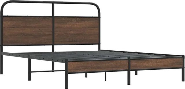 vidaXL Bettgestell in Eiche Braun mit klassischem Design aus Stahl und Holzwerkstoff, B/T/H: 150 x 200 cm - Bild 1