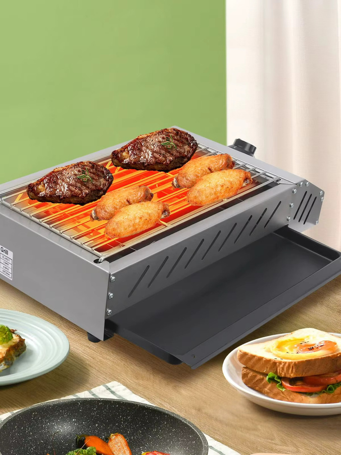 Bymaocar Elektrischer Tischgrill aus Edelstahl mit 2500W Leistung, Silber, B/T/H: 54,2 x 22,0 x 12,0 cm - Bild 5