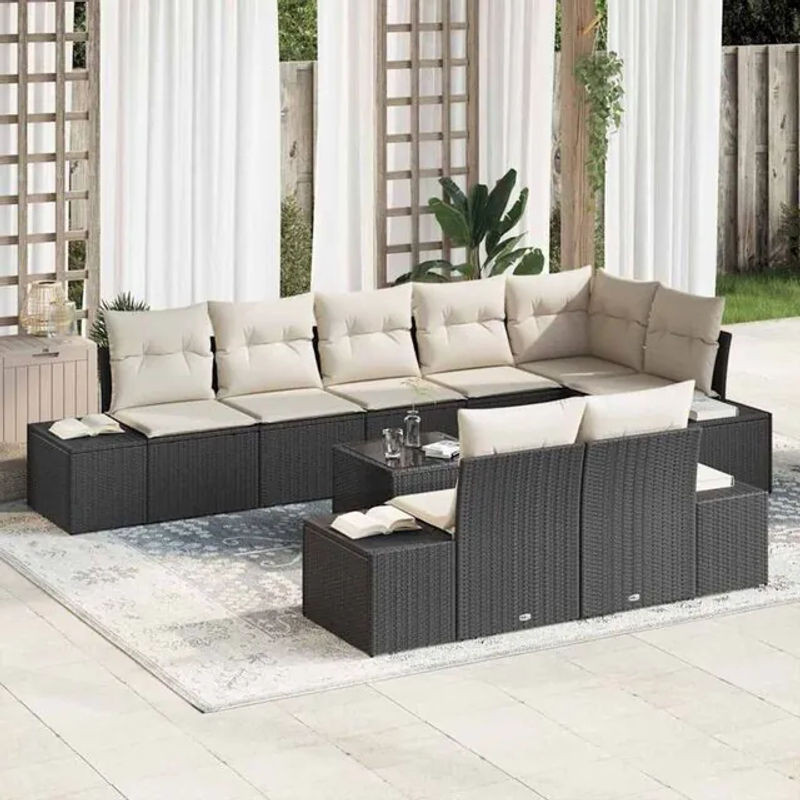 Vidaxl Garten-Sofa-Set aus Polyrattan in Schwarz und Beige, 9-teiliges Loungemöbel-Set, B/T/H: 319 x 154 x 85 cm - Bild 1