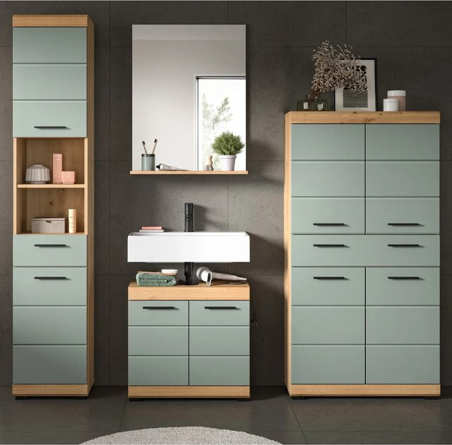 Inn.Furn Badmöbel Set Shawn 4-teilig in Grün und Eiche, Breite: 201 cm - Bild 1