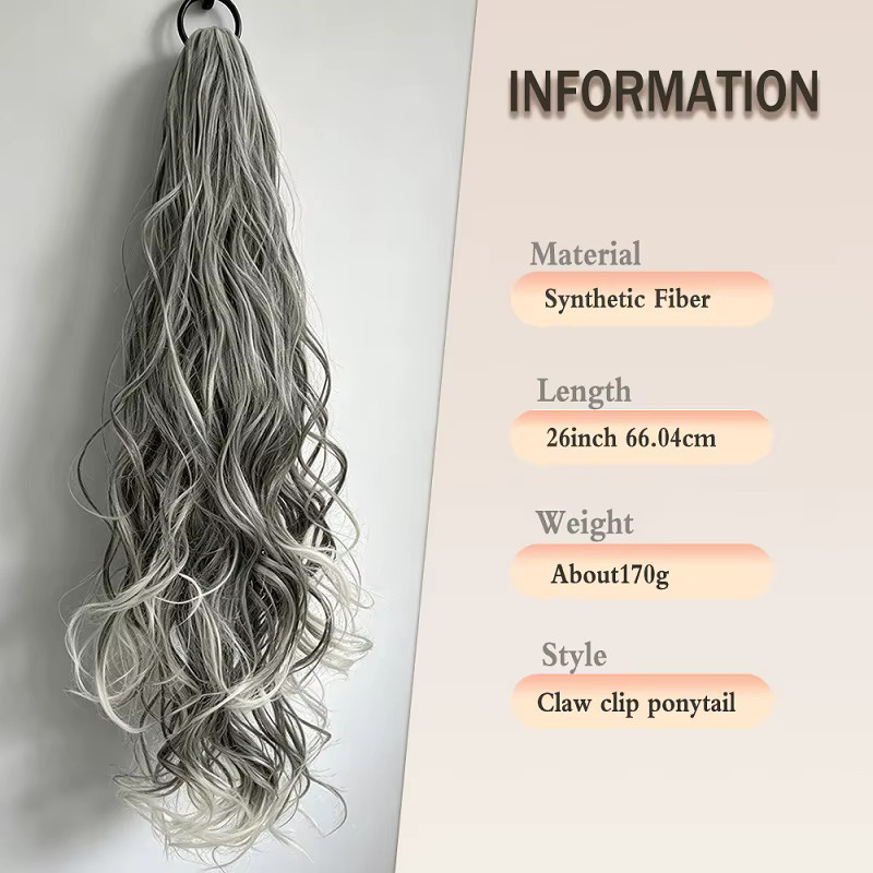 Haarverlängerung Clip-in, 26 Zoll, Synthetisch, Langer Welliger Lockiger Pferdeschwanz, Damen - Bild 1