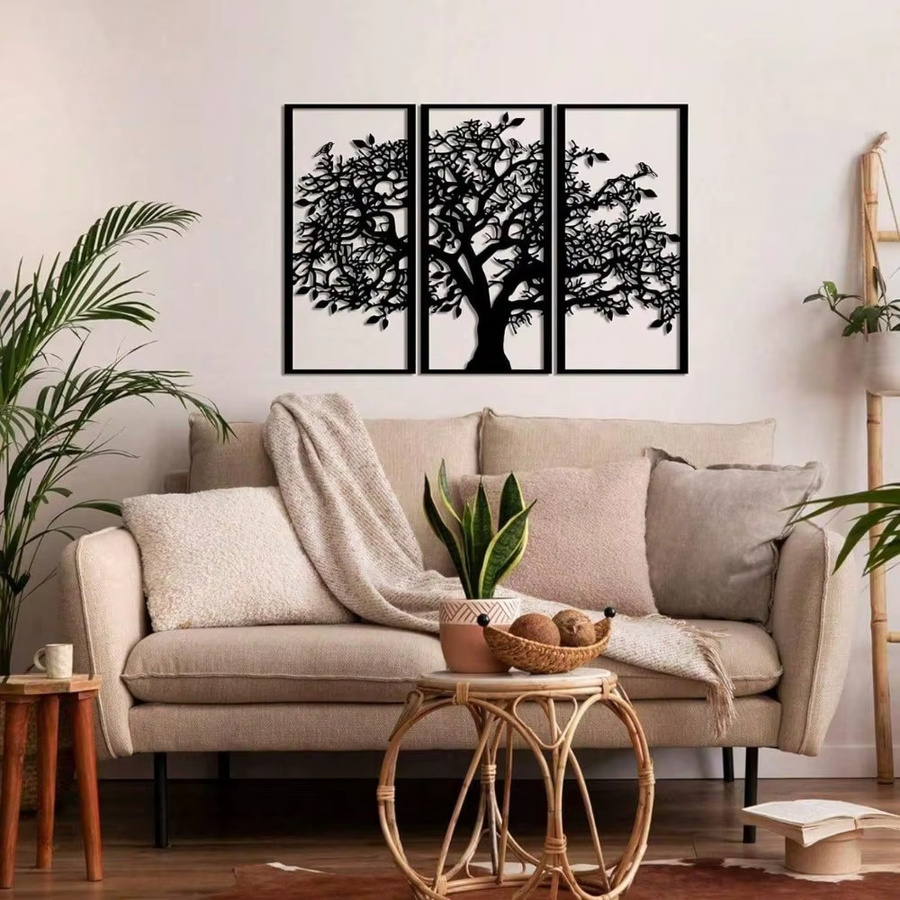 CIFBUY Baum des Lebens Wandkunst 3-teilige Metallwanddekoration in Schwarz für Wohnzimmer und Schlafzimmer - Bild 3