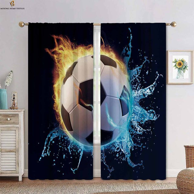 Dekorative Vorhänge mit Wasser, Feuer, Fußball und Basketball Motiv von Household supplies MH, 2er-Set, Mehrfarbig, B: 50 cm, H: 130 cm - Bild 1