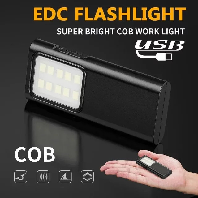 ZHIYU Mini-LED-Taschenlampe als EDC-Schlüsselanhänger in Schwarz mit USB-Ladeanschluss und Stiftclip - Bild 1