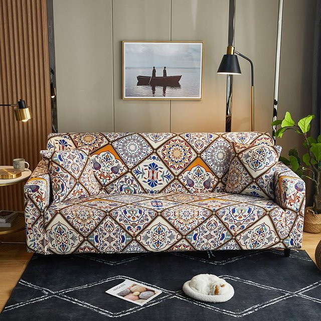 Hochelastischer Sofabezug mit Grafik-Print für 1- bis 4-Sitzer, Grau, Boho-Design - Bild 1