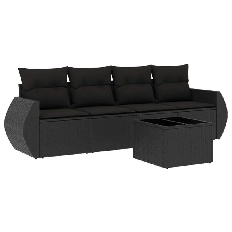 vidaXL 5-tlg Garten-Sofagarnitur aus Poly-Rattan in Schwarz mit Kissen und Gartentisch - Bild 2