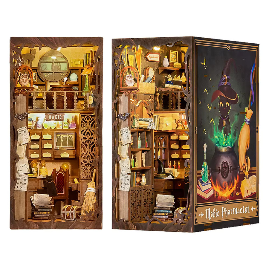 CUTEBEE DIY Buchecke aus Holz, Puppenhaus, Miniatur-3D-Bücherregaleinsatz - Bild 3