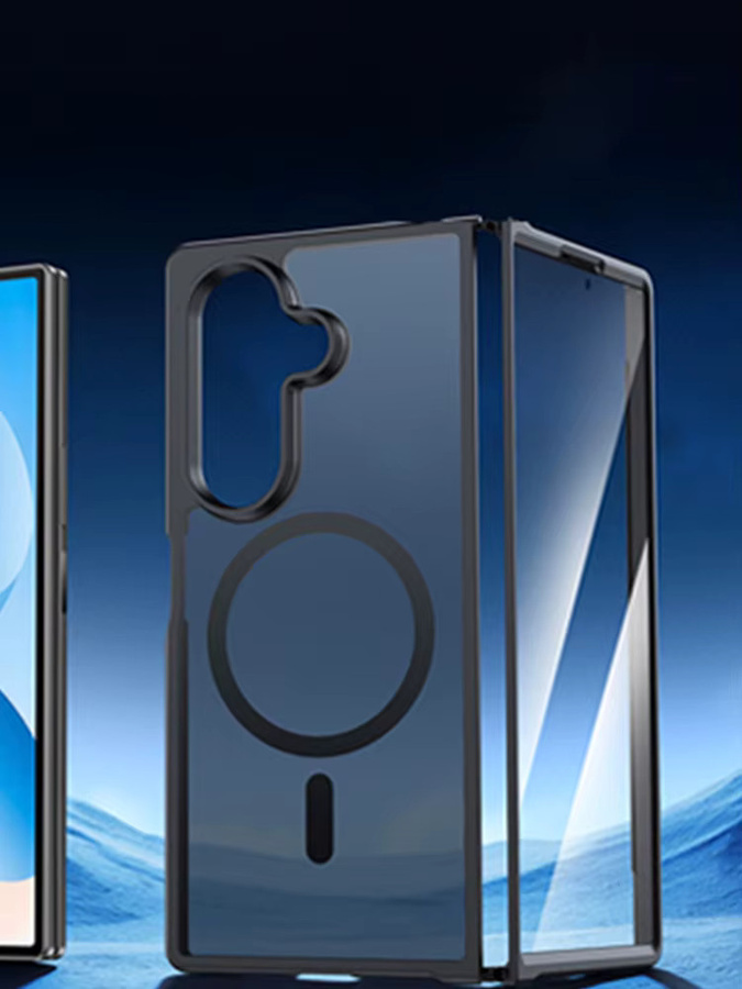 UYUXIO Magnetische Handyhülle für Samsung Galaxy Z Fold 7 mit durchscheinender Rückseite in Schwarz und Transparent - Bild 5