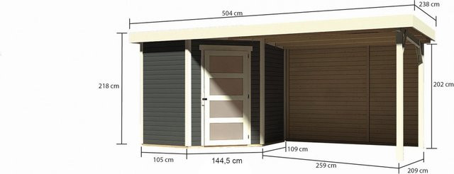 Karibu Gartenhaus SCHWANDORF 3 aus Holz in Terragrau mit Anbaudach und Rückwand, Flachdachhaus aus nordischer Fichte, B/T/H: 213 x 218 x 217 cm - Bild 1
