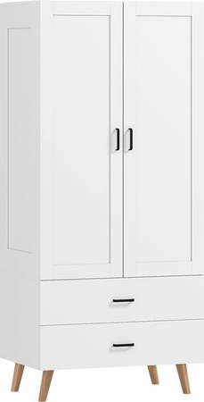 HOMCOM Kleiderschrank in Weiß mit 2 Türen, 2 Schubladen und Kleiderstange, moderner Garderobenschrank mit Soft-Close-Funktion, B/T/H: 80 x 54 x 180 cm