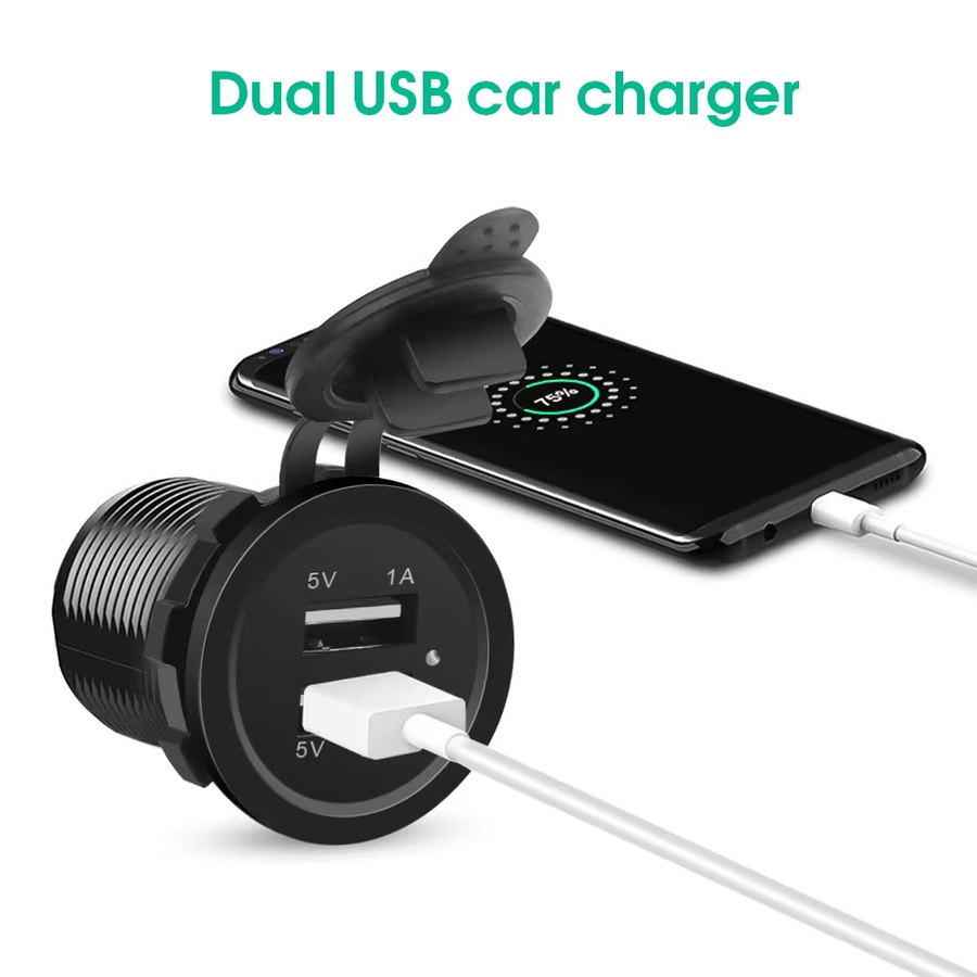 Kebidumei 12 V Dual-USB-Autoladegerät mit Panel und LED-Anzeige in Schwarz für Fahrzeug, Boot, LKW und Motorrad - Bild 2