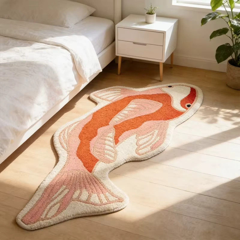 VIKAMA Teppich in Koi-Karpfen-Form, waschbarer Bohemian Bodenmatte in Multicolour für Wohnzimmer und Schlafzimmer - Bild 4