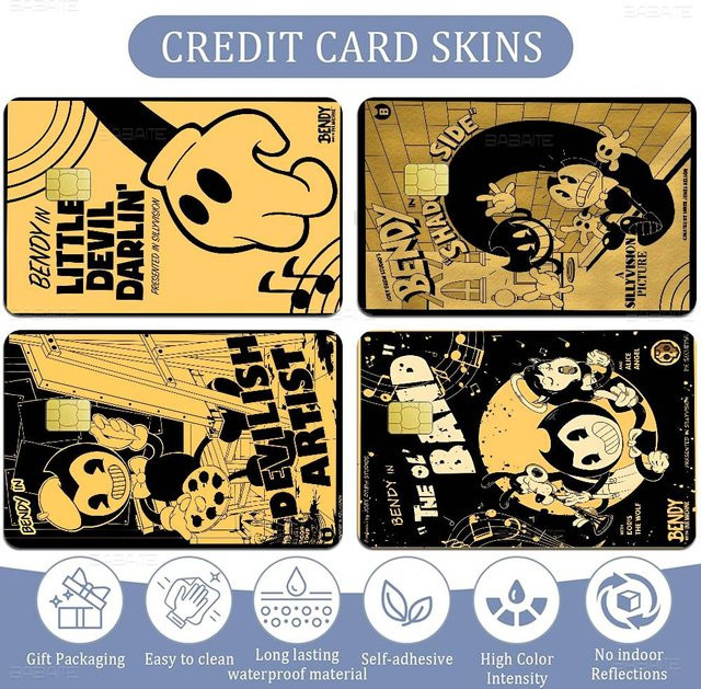 B-Bendy A-And The I-Ink M-Machine Matte Aufkleber für Bank- und Kreditkarten in Gold, Silber und Schwarz - Bild 1