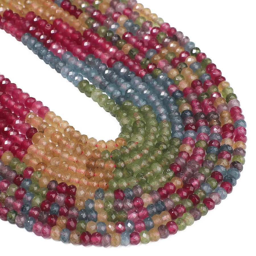 Turmalin-Abacus-Formperlen, mehrfarbig, facettiert, 4 x 3 mm - Bild 3