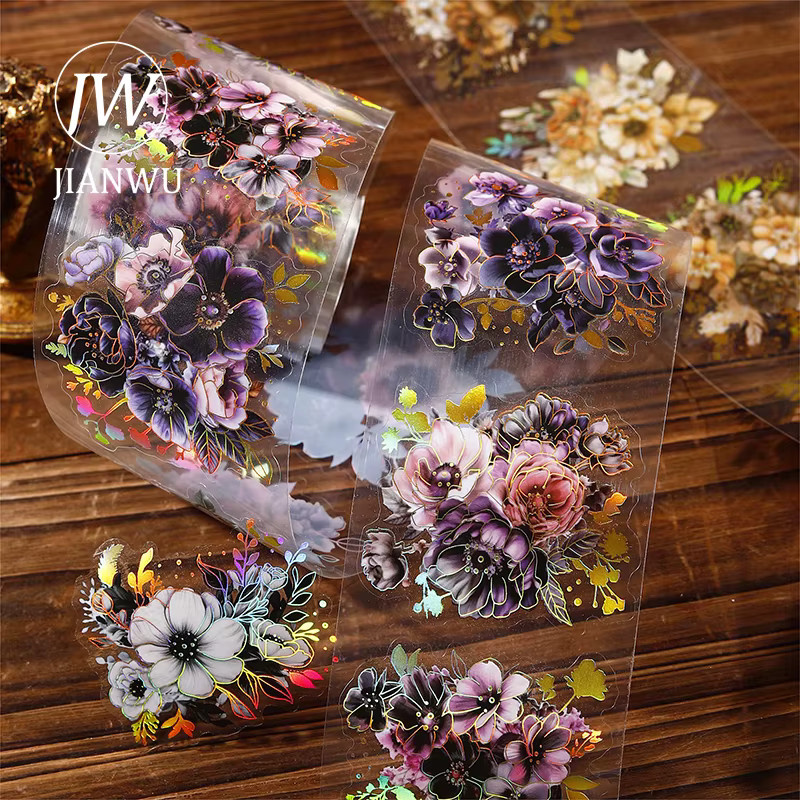 JIANWU Washi Tape Midnight Garden Serie Vintage Pflanze und Blume aus PET, Breite: 6 cm, Länge: 200 cm, Multicolour - Bild 1