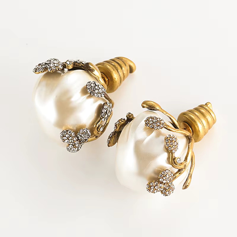 STALAIT Ohrringe, Perle, Gold Farbe, Messing, Damen, Vintage - Bild 2