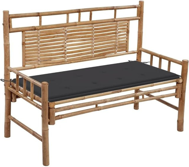 furnicato Gartenbank aus Bambus mit Auflage in Anthrazit, Breite: 120 cm - Bild 1