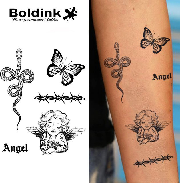 Boldink Angel Snake Schmetterling Temporäre Tätowierung - Bild 1