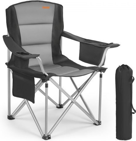 VEVOR Oversized Camping Chair mit gepolsterter Rückenlehne und Armlehnen, Heavy Duty Klappstuhl aus 600D Oxford-Gewebe mit Getränkehalter und Kühltasche, Schwarz/Grau, Belastbarkeit bis 204 kg - Bild 1