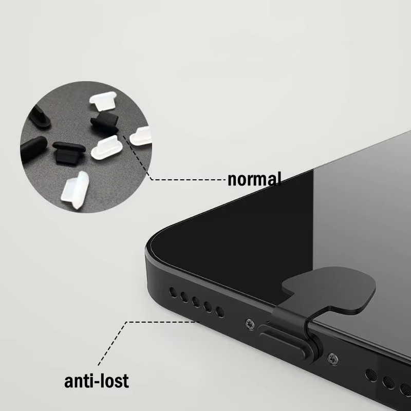 6er Set Silikon Staubschutz für Ladeports von iPhone und Samsung mit Lightning und Typ-C Anschluss in Schwarz - Bild 3