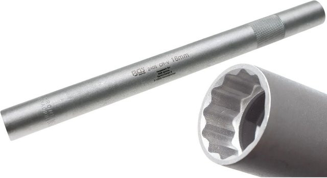 BGS Zündkerzen-Einsatz Zwölfkant mit Haltefeder, extra lang, Antrieb 3/8 Zoll, Schlüsselweite 16 mm, silber - Bild 2