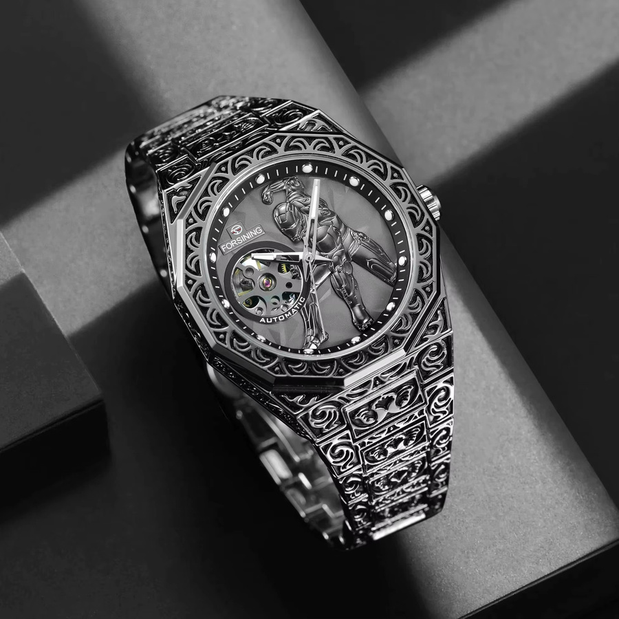 Forsining Armbanduhr, Automatik, Skelett, Edelstahl, Silber, Herren - Bild 3