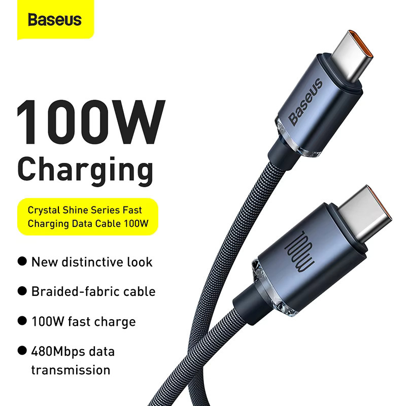 Baseus USB-C auf USB-C Kabel 100 W Schnellladegerät in Schwarz für iPhone 15 16, MacBook, Samsung und Xiaomi - Bild 2