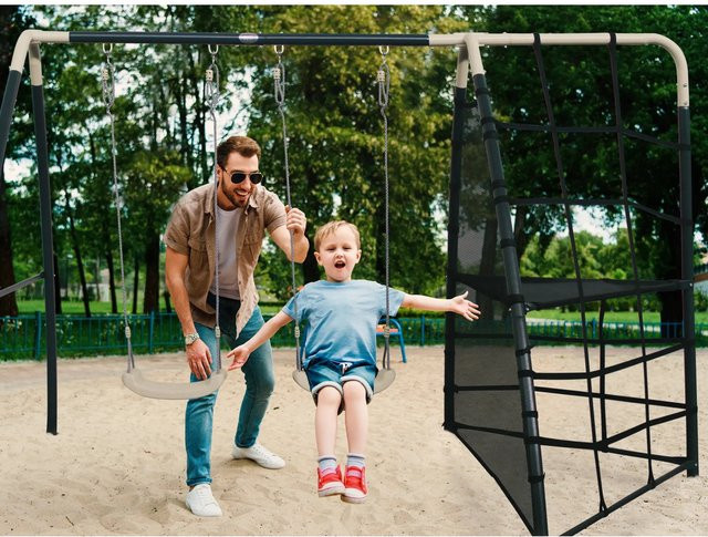 AXI Spielplatz mit Doppelschaukel und Klettergerüst in Anthrazit/Creme - Bild 1