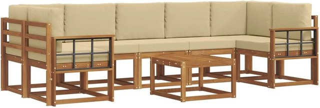 vidaXL Outdoor-Sofagarnitur L-Form aus Akazienholz mit 8 Kissen in Natur und Beige - Bild 1