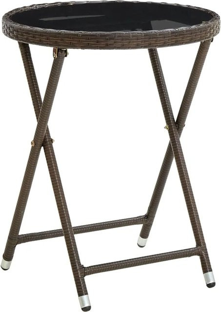 vidaXL Beistelltisch aus braunem PE-Rattan und gehärtetem Glas für Garten, Terrasse und Balkon, B/T/H: 60 x 60 x 75 cm - Bild 1