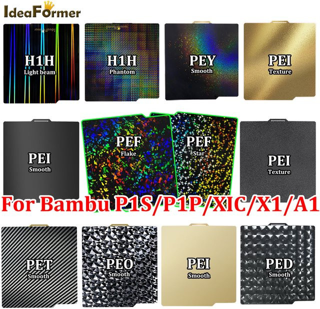 IdeaFormer PEI-Platte glatt oder strukturiert für Bambu Lab P1P, P1S, X1C und A1 Bauplatte, B/T: 257 x 257 mm - Bild 1
