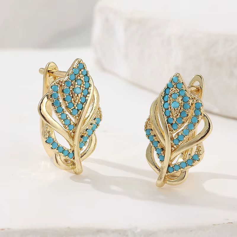 YoYo Ohrringe, Synthetische Türkis, Blattform, Damen, Vintage, Gold - Bild 2