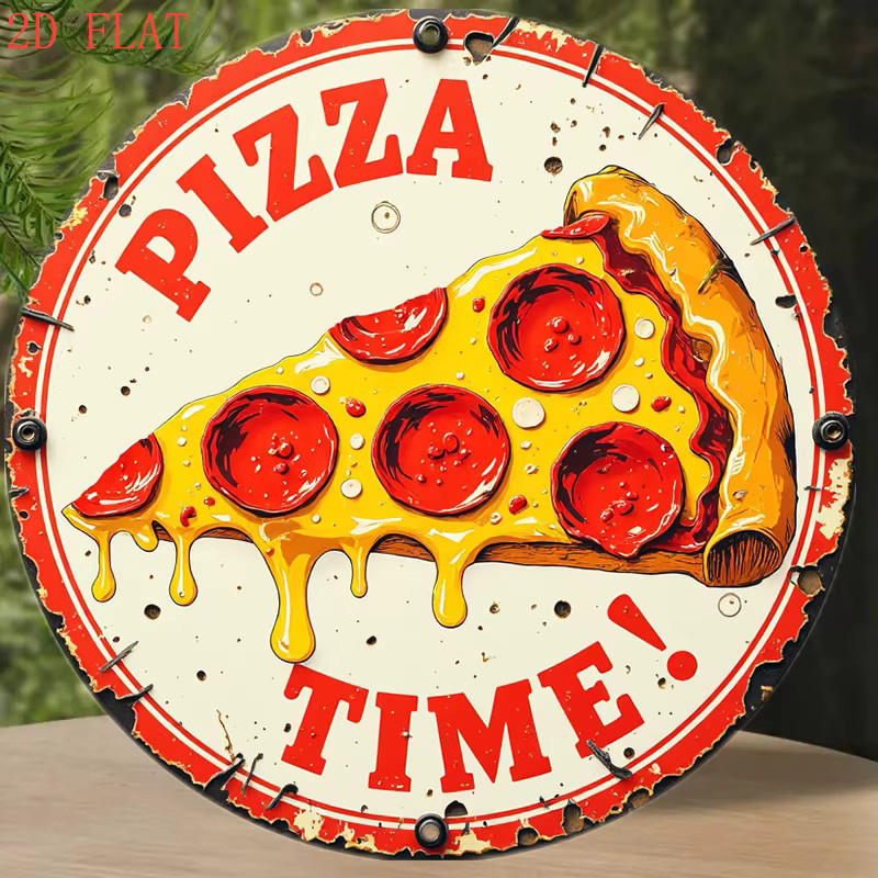 Potdemiel Rundes Aluminium-Wandschild mit Pizza-Design, Rustikales Metalldekor, Durchmesser: 20,32 cm - Bild 4