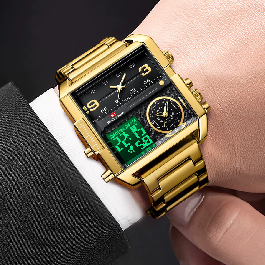 VA VA VOOM Digitaluhr, Quarz, Edelstahl, Gold, Schwarz, Herren - Bild 2