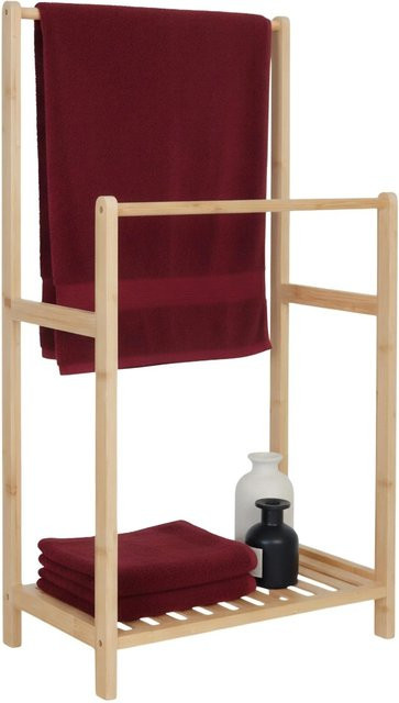 Relaxdays Handtuchständer aus Bambus in Natur Braun mit 2 Stangen und Ablage, freistehend, H: 77,5 cm, B: 42 cm, T: 24 cm - Bild 1