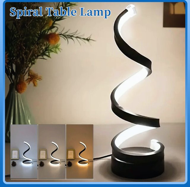 AVACOM Spiral-Tischlampe in Schwarz mit USB-Anschluss, dimmbar und mit 3 Farbmodi für Wohnzimmer, Schlafzimmer und Büro - Bild 1